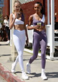 Josephine Skriver and Jasmine Tookes show off their svelte figure while grabbing a cold beverage in Los Angeles