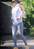 Kate Hudson sports an Aviator Nation hoodie and grey leggings while heading  for a workout in Los Angeles