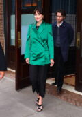 Dakota Johnson looks striking in a green blazer while leaving The Greenwich Hotel in New York City