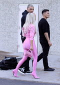 Kim Kardashian stuns in pink as she leaves a SKIMS photoshoot and