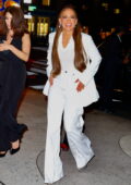 Jennifer Lopez dazzles in all white as she arrives for the 'Halftime' Premiere afterparty at Avra Estiatorio in New York City