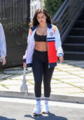 Addison Rae bares her toned midriff in a sports bra and leggings while  leaving Forma Pilates