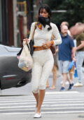 Bella Hadid seen wearing white co-ords as she picks up some groceries in Manhattan, New York City