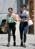 Lucy Hale sports a green tank top and black leggings as she leaves the gym with BFF Ashley Newbrough in Los Angeles