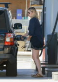 mischa barton cuts a casual figure in a navy shirt and black shorts as she  stops for gas while running errands in los angeles-010722_18