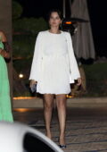 Selena Gomez looks elegant in a white mini dress as she leaves after dinner at Nobu in Malibu, California