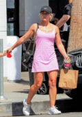 Hilary Duff looks pretty in a pink minidress while running errands with her adorable daughter Banks in Los Angeles