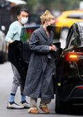 Jennifer Lawrence dons a comfy clothing as she hops into a Tesla while out in New York City