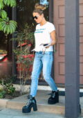 Kate Beckinsale wears a white tee and skinny jeans to an acupuncture session in Santa Monica, California