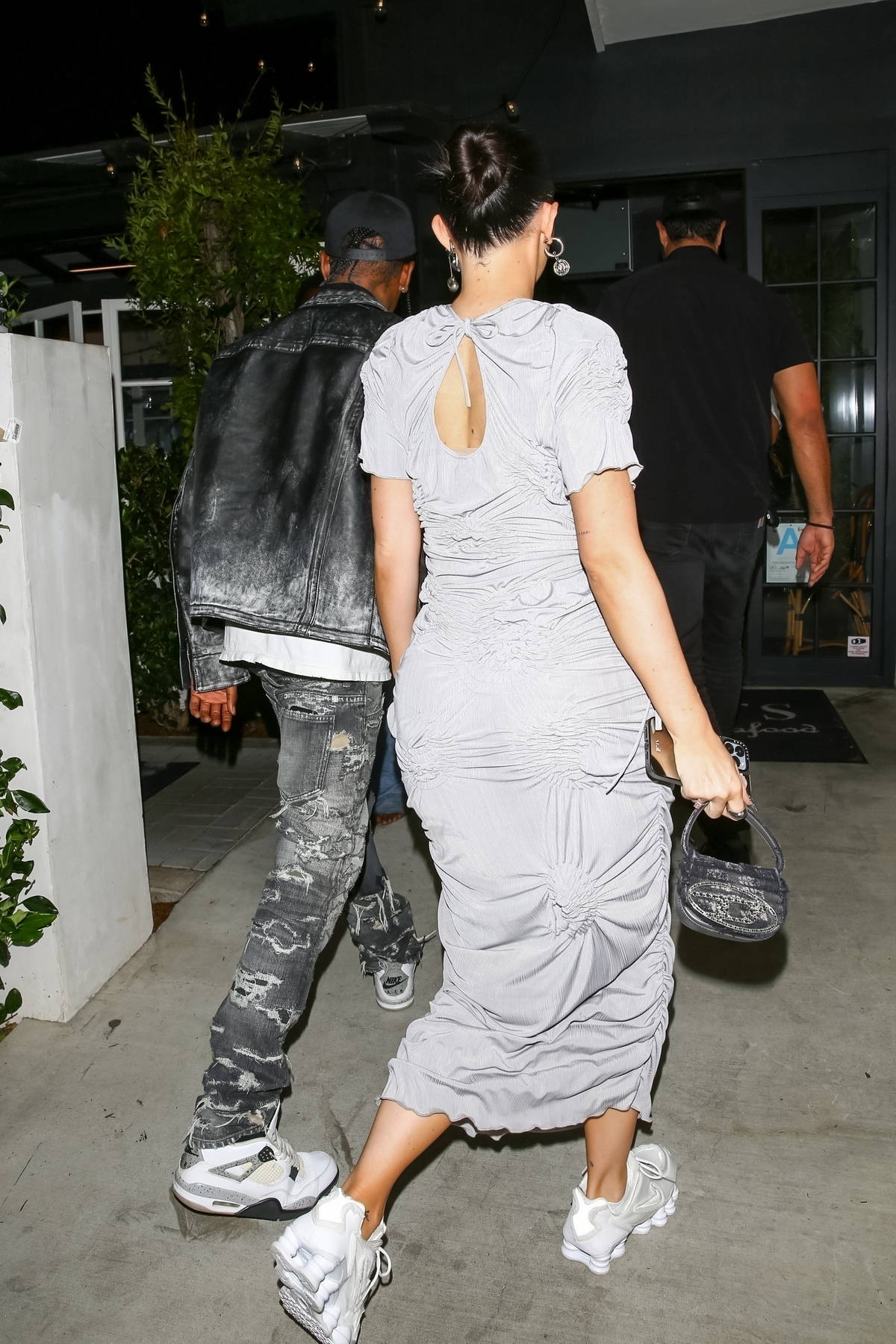 kylie jenner wears a grey dress with sneakers during a date night with  travis scott at lucky's in malibu, california-150822_9