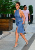 Nathalie Emmanuel looks stylish in a denim dress while stepping out in New York City