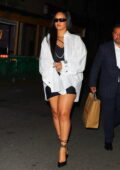 Rihanna gets leggy in a black mini dress while out to dinner with ASAP Rocky at Emilio's Ballato restaurant in New York City