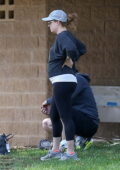Amy Adams keeps it casual in a black top and leggings while at her  daughter's soccer