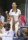 Bella Hadid cheers for Serena Williams on her last game during The 2022 US Open in New York