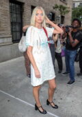 Elsa Hosk wears a crochet dress while attending the Coach Spring 2023 show during NYFW in New York City