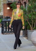 Emily Ratajkowski looks striking in a colorful shirt while heading to her book signing in New York City