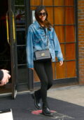Gemma Chan dons a denim jacket and leggings as she leaves The Bowery Hotel in New York City
