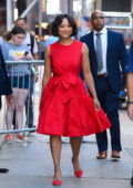 Kat Graham dazzles in a bright red dress with matching pumps while stepping out in Manhattan, New York City