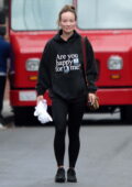 Olivia Wilde is all smiles as she leaves Tracy Anderson Studio sporting a hoodie and leggings in Studio City, California