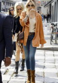 Paris Jackson looks stylish in a tan shirt with a beige camisole