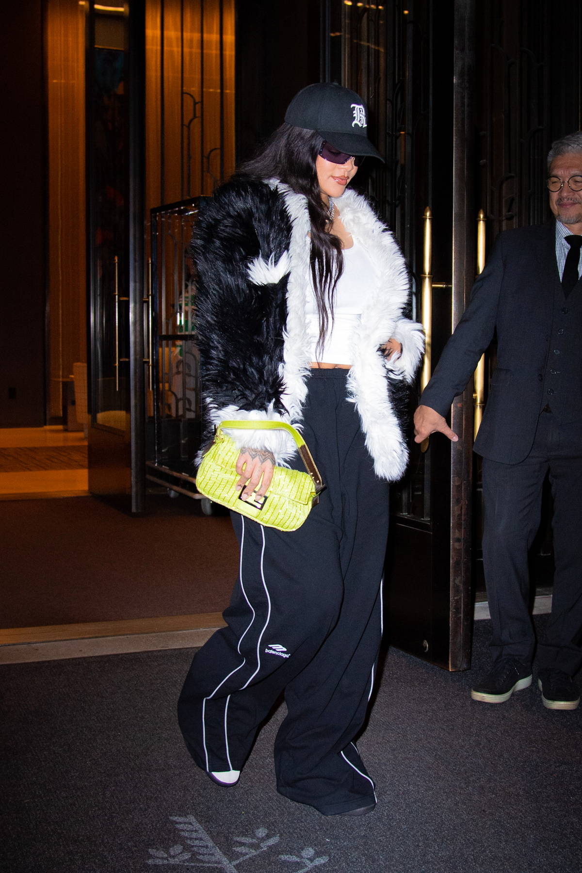 Rihanna Wore a Gray Dries Van Noten Coat with Black Balenciaga