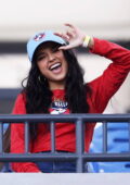 Becky G cheers for boyfriend Sebastian Lletget during FC Dallas vs Sporting Kansas City at Toyota Stadium in Frisco, Texas