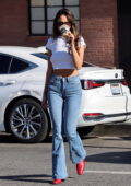 eiza gonzalez wears a black crop top and high-waisted jeans while making a  coffee run in los angeles-290220_1