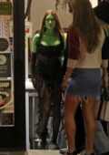 Hailey Bieber gets in to the Halloween spirit as she dresses up as She-Hulk while out in West Hollywood, California