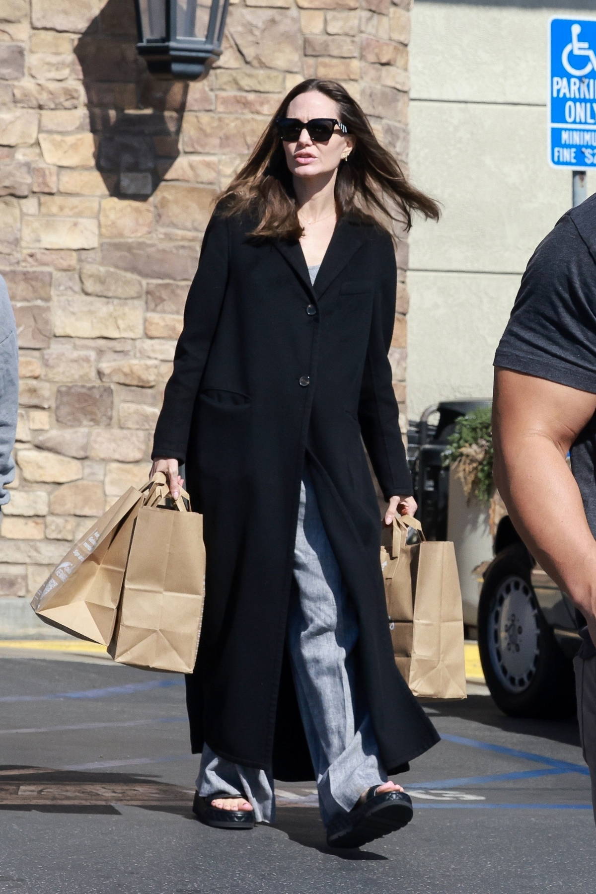 Angelina Jolie Black Coat Street Style 2019