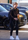 Charli D'Amelio dons a hoodie and leggings as she arrives for rehearsals at DWTS Studios in Los Angeles