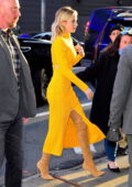 Emily Blunt looks radiant in a bright yellow dress while visiting 'Good Morning America' in New York City