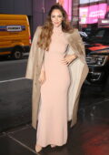Katharine McPhee looks amazing in a form-fitting blush dress while visiting 'CBS This Morning' in New York City