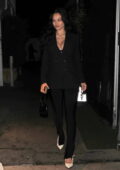 Shanina Shaik looks great in black pantsuit while stepping out for dinner at Giorgio Baldi in Santa Monica, California