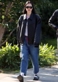 Amelia Hamlin dons an oversized leather jacket and baggy jeans while out in Beverly Hills, California