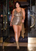 Ashley Graham flaunts her legs in tiny golden dress as she leaves a party  in Beverly