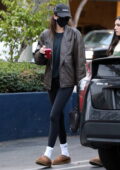 Kendall Jenner rocks a leather jacket with black leggings as she attends a yoga  session in Beverly Hills, California