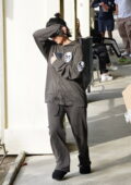 Kourtney Kardashian spotted in a grey sweatsuit while making a quick stop at the post office in Calabasas, California