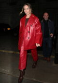 Margot Robbie looks striking in a red leather suit while stepping out in London, UK