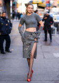 Gigi Hadid displays her long legs and toned abs while visiting 'Good Morning America' in New York City