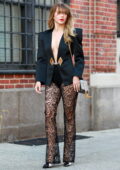 Julianne Hough stuns in a black blazer and see-through lace pants while stepping out during NYFW in New York City