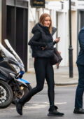 Rosie Huntington-Whiteley sports a puffy vest and leggings while leaving a private gym in Chelsea, London
