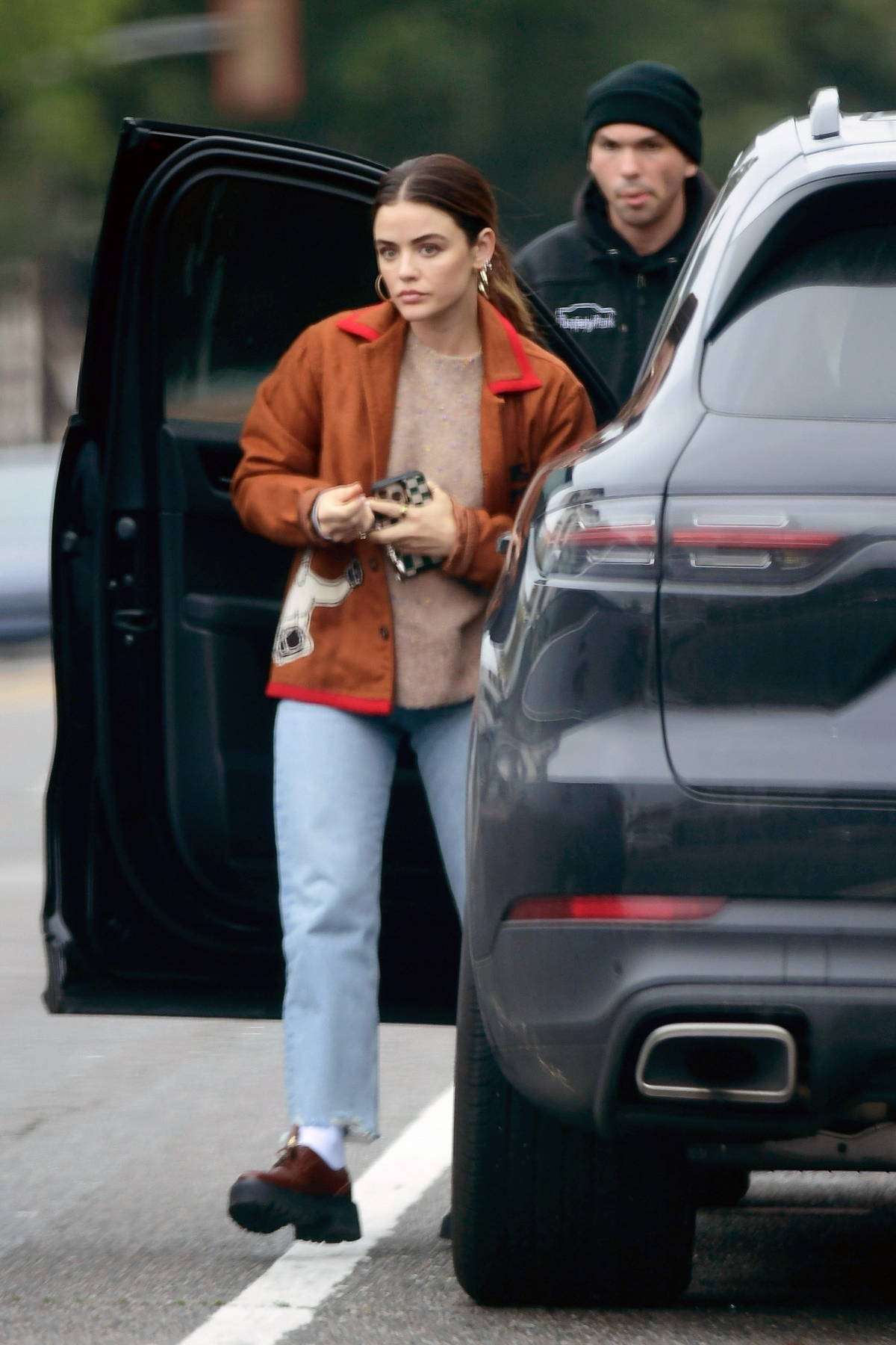 Lucy Hale sports a quilted jacket and leggings as she leaves the