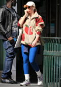 Scarlett Johansson keeps it casual in a colorful fleece and blue leggings  as she hits the streets of New York City