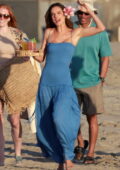 Alessandra Ambrosio showcases her exotic beach style in a blue maxi dress during a photoshoot in Malibu, California