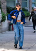 Hailey Bieber displays her taut tummy while stepping out in Manhattan, New York City