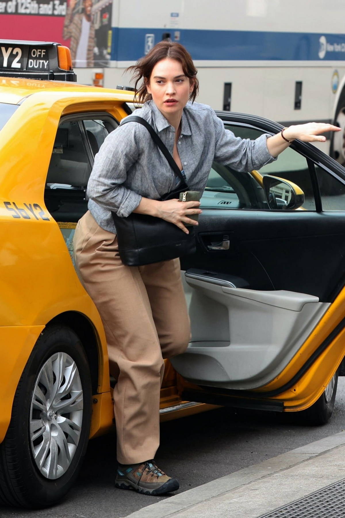 Lily James #LilyJames Catching a Cab in NYC