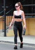 Olivia Wilde shows off her fit figure in a black sports bra and leggings as  she hits the gym in Studio City, California-170423_23