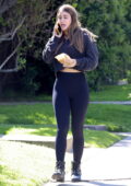 Caylee Cowan dons a cropped hoodie and leggings during a lunch outing in Los Feliz, California