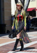 Heidi Klum wears a colorful form-fitting dress as she arrives AGT Studios in Pasadena, California