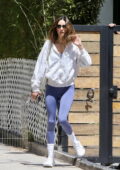 alessandra ambrosio rocks purple workout top with matching leggings as she  hits the gym in los angeles-050919_2